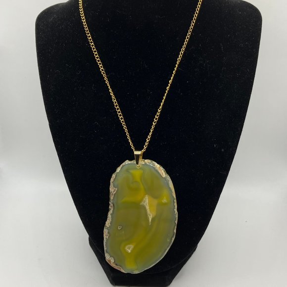 Agate Raw Edge Yellow Gemstone + 24 inch Golden Stainless Steel Curb Chain - Picture 1 of 10